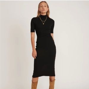 Marine Layer Lexie Rib Mock Neck Short Sleeve Midi Dress, Black XS